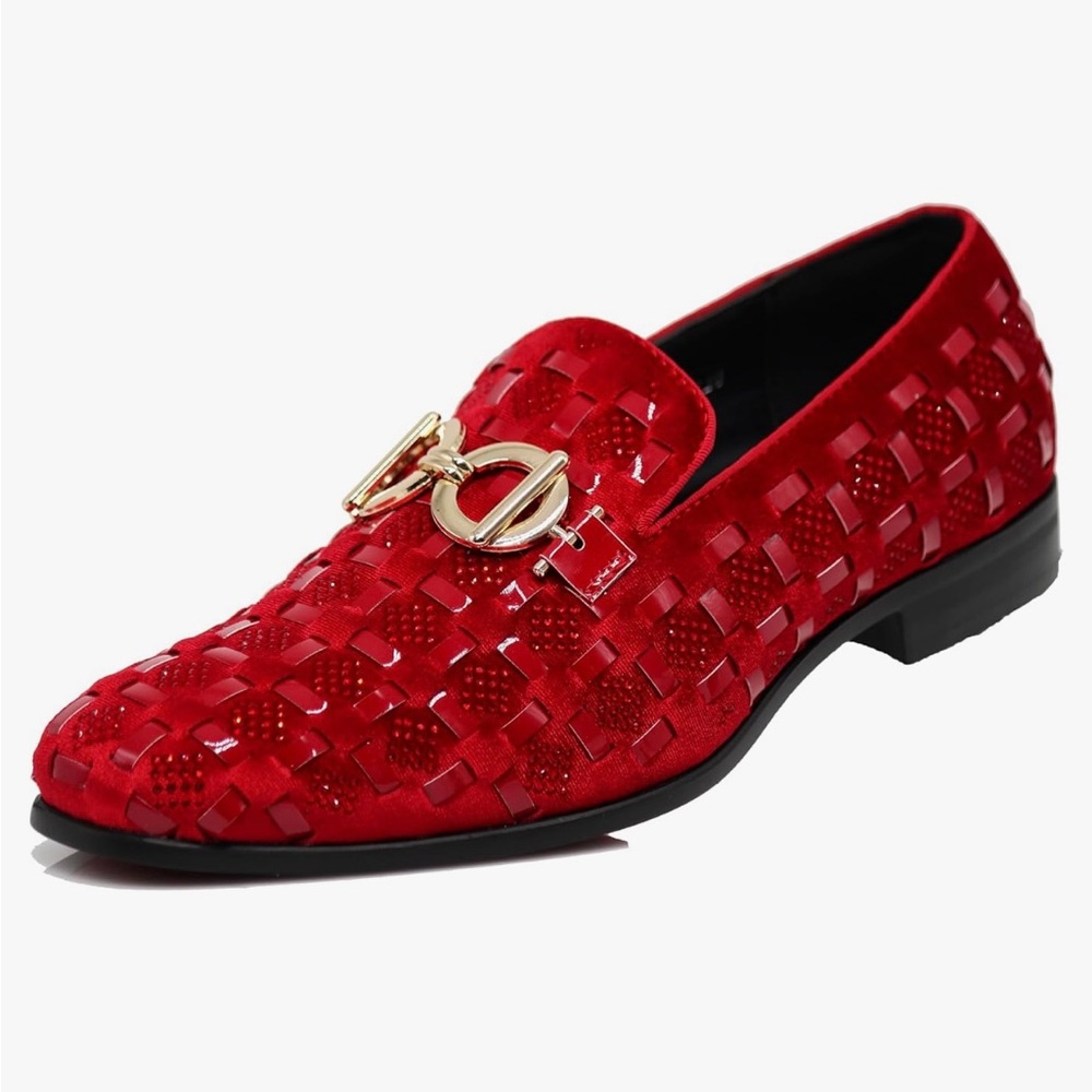 Luxurious Red Loafers with Gold Accent from Enzo Romeo in Size 12